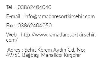 Ramada Resort Krehir Thermal & Spa iletiim bilgileri